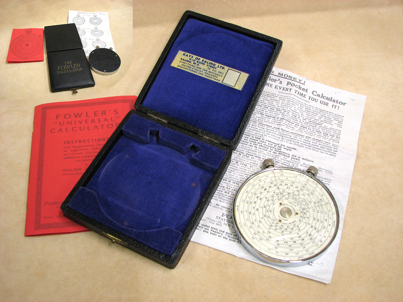 1940's Fowler's Universal calculator in presentation case